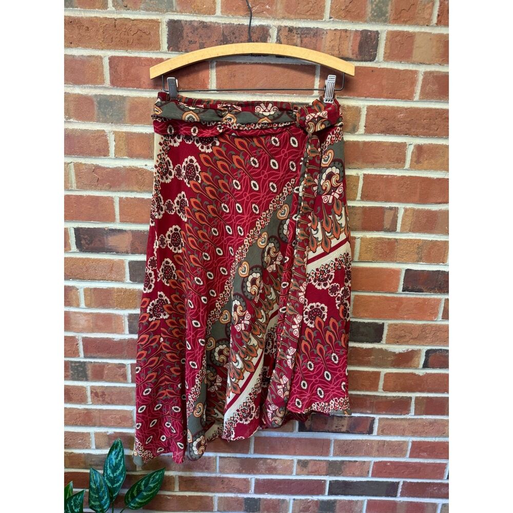 Versailles Red Paisley Handkerchief Hem Midi Asymmetrical Wrap Skirt 8